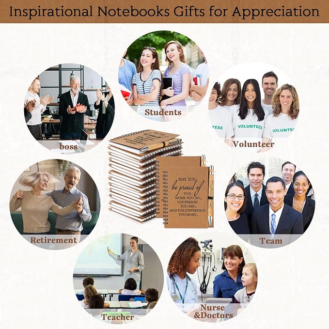 Honoson 100 Sets Back to School Gifts Bulk Employee Appreciation Notebooks with Ballpoint Pens Mini Spiral Inspiration Journals Thank You Gifts for Group Coworker Staff