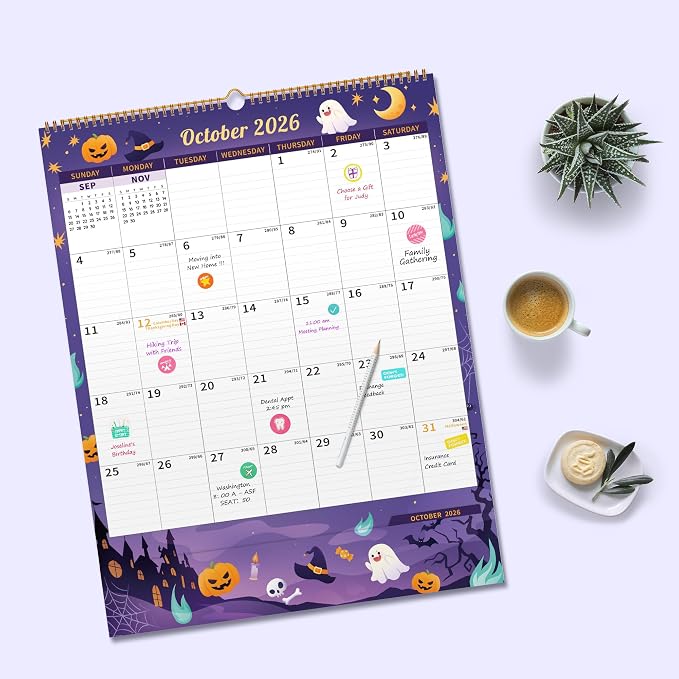 Ospelelf Wall Calendar 2026-2027 Monthly Large Planner Pad 17" X 22" with Storage Pockets Protective Cover and Stickers for Family Fridge Office Teacher Student Use July 2026 to December 2027 Season