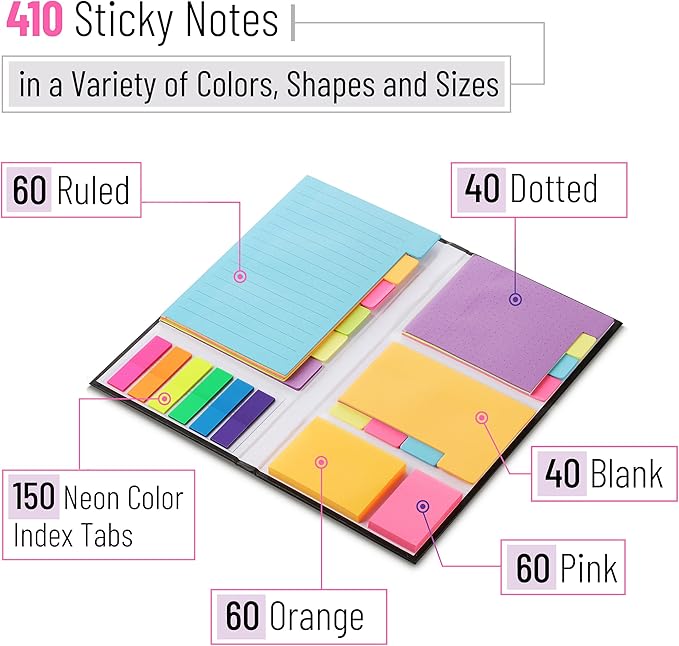 Mr. Pen- Sticky Notes Set, 410 Pack, Ruled, Dotted & Blank Notes | with 150 Index Tabs, Divider Sticky Pads for Bible Study, Office, School, Planning