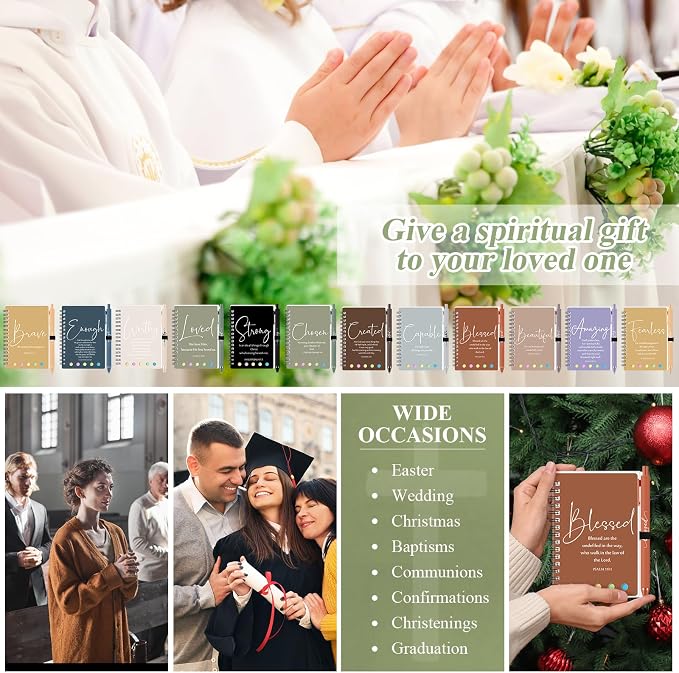 Kosiz 12 Sets/24 Pcs Christian Gifts Bulk Prayer Journal Scripture Notebook, Bible Pen (Classic,Dark Morandi)