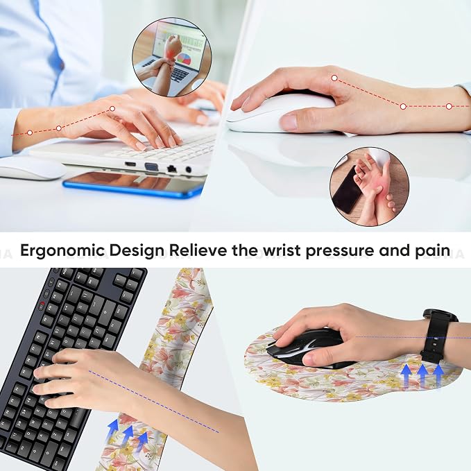 RICHEN Wrist Rest Support for Mouse Pad&Keyboard Set, 3-in-1 Computer Mousepad,Keyboard Wrist Rest and Coaster Set, Non-Slip Keyboard Wrist Rest and Mouse Pad Set Ergonomic Design (YKMWR-63)