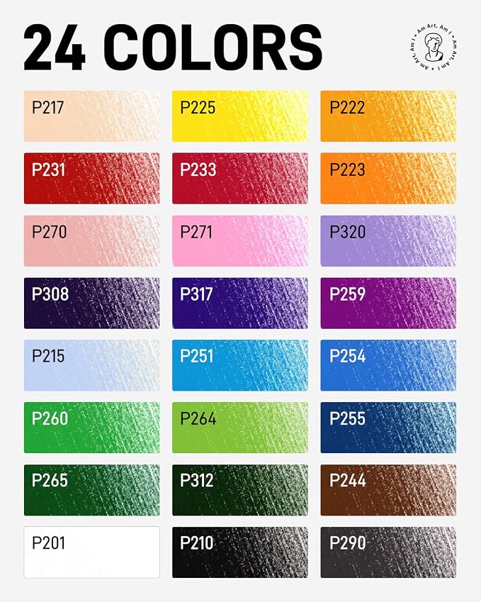 JusArt 24 Oil-Based Colored Pencils – Soft Core, Durable, Vibrant | Ultra-Smooth Oil Pastel Pencils for Adult Coloring, Portrait, Sketching, Landscape. Professional Drawing Pencils for Artists