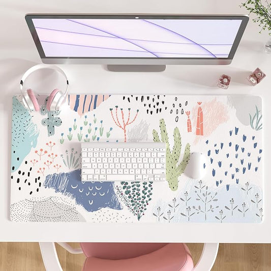 Colorful Star Large Mouse Pad, Waterproof PU Leather Abstract Desk Mat for Women Girls, Cute Desk Accessories Minimalist Home Office Decor, Kids Deak Pad Non-Slip Writing Mat 31.5" x 15.7"