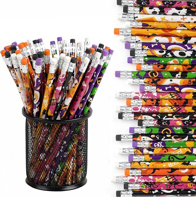 DIYASY Halloween Pencils for Kids, 12 Design 48 Pack Pencils Bulk with Erasers Assorted Colorful Fall Pencil Set for Halloween Goodies Gift Prize Party Favor Supplies