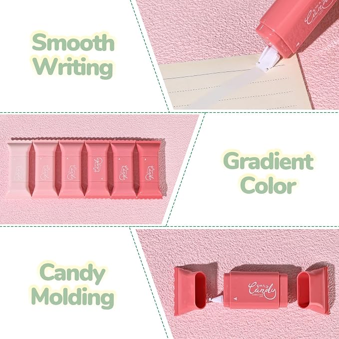 Temiary 6 Pcs Cute White Correction Tapes for Instant Corrections, Pink
