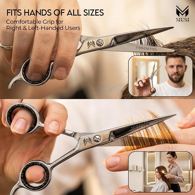 MUSI Hair Cutting Scissors 6.5" – Professional Razor-Sharp Barber Scissors for Men Women & Kids, Ergonomic Shears for Precise Haircuts, Long-Lasting Hair Trimming Shears for Home & Salon