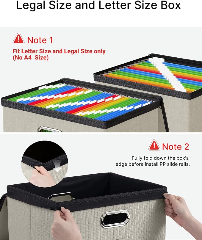 Oterri File Box Large 1-Pack Hanging Organizer for Letter/Legal-Size Folder | Dustproof Lid. 3 Mesh Pockets. Collapsible Scratch-Resistant GRS Linen. Slide Rails. Office, Home, Dorm