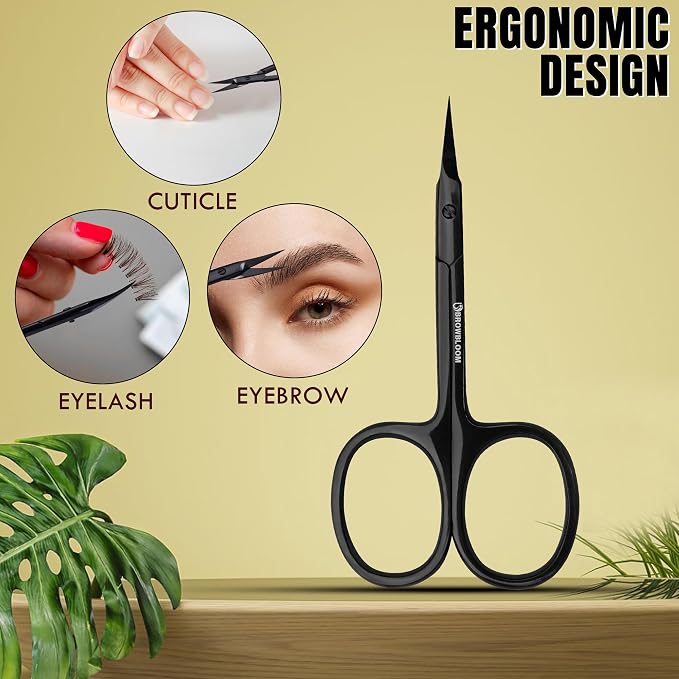 Precision Cuticle Scissors for Manicure, Pedicure, Eyebrow, and Eyelash Grooming - Extra Sharp Multi-Color Curved Cuticle Scissors with Black Storage Case for Men and Women (Black)