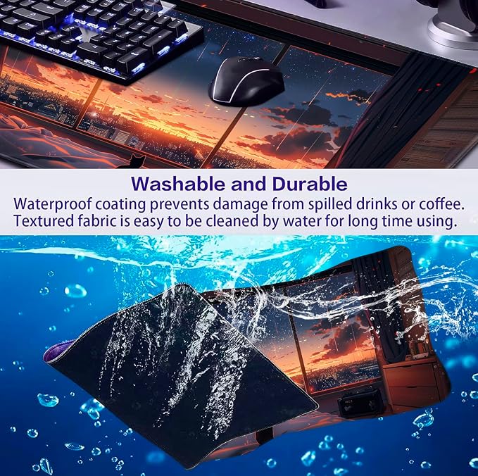 Sunset Night Cat Mouse Pad, Summer Night Scene Decoration Game Table Pad XL | Large Extended Mouse Pad; Full Desk Coverage; Waterproof Coating; Stable Anti-Slide Base For Gaming, Office, Study Daily Use