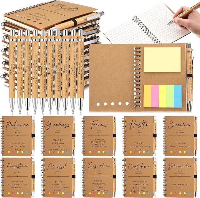 80 Pcs Motivational Inspirational Notebook Bulk with Notes Pen,Brown | Back to School Spiral Notebooks Inspirational Motivational Appreciation Gift for Students Teacher Employee Team Coworker