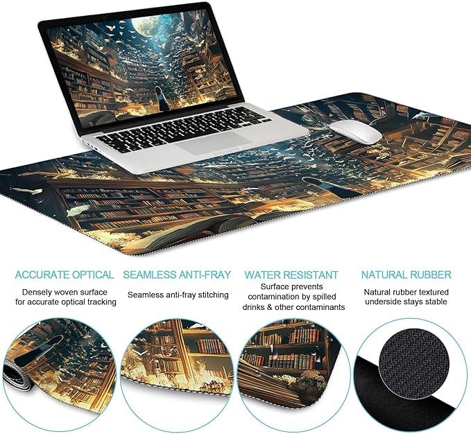 LIMKRIAN Anime Book Mouse Pad Set Large Desk Matt for Desktop Decor | Ergonomic Mouse Pad Wrist Rest, Gaming Computer Mat Keyboard Wrist Support, Coaster, Home Office Desk Accessories for Women