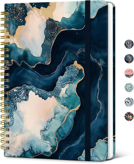 Taja Lined Spiral Journal Notebook for Women, Pretty College Ruled Notebook for Work & Note Taking, A5 Hardcover Journal for Writing, Cute Aesthetic 140 Pages, Golden Dusk
