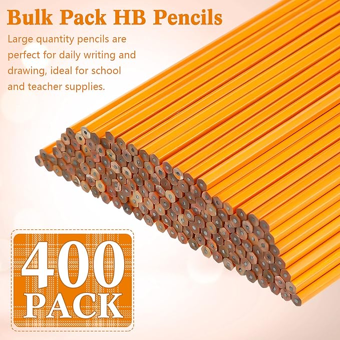 Fumete 400 Pcs Yellow Pencils Bulk with Erasers Unsharpened Wood 2 HB Pencil Wood Cased for Back to School Kids Students Office School Classroom Supplies