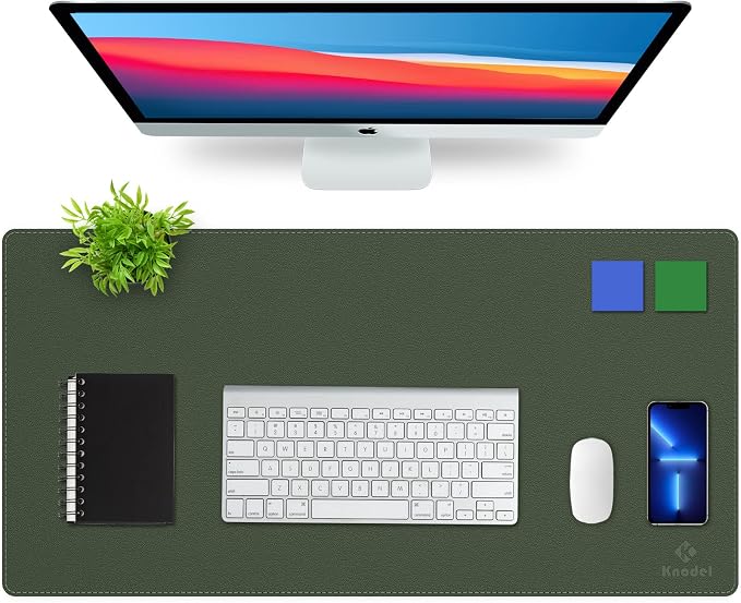 K KNODEL Large Sewing Leather Desk Mat, Desk Pad (Dark Green, 31.5"x15.7") | Mouse and Keyboard Pad, PVC Computer and Laptop Mat, Desktop Protector and Cover, Writing Pad and Blotter for Home Office