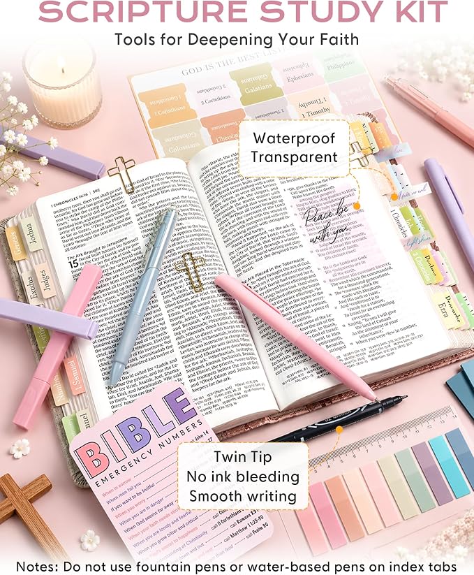 XKDOUS 60 Pcs Bible Study Supplies, Bible Study Kit for Women, Bible Journaling Supplies with Spiral Notebook Journal, Bible Tabs, Pen Case and More, Bible Highlighters and Pens No Bleed for Books