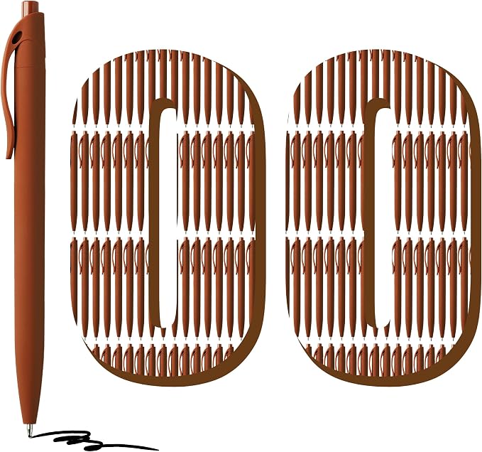 deegtran 100 Pack No Bleed Brown Barrel Click Pens, Wholesale Retractable Ballpoint Pens, Medium Point, Smooth Ink, 1.0MM Black Ink
