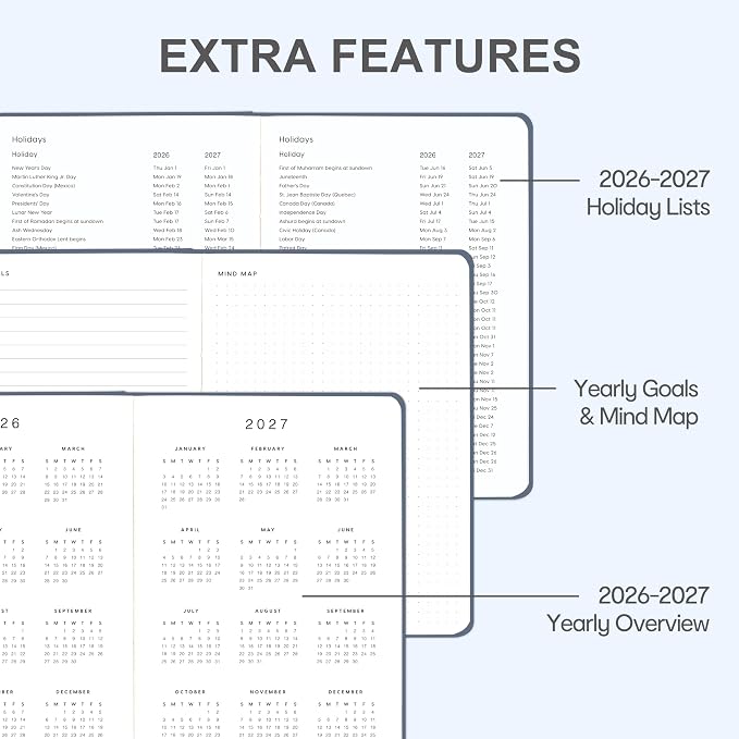 And Per Se Undated Academic Planner, Weekly & Monthly Planner with Goal & Habit Tracker, A5 Hardcover, Dark Blue