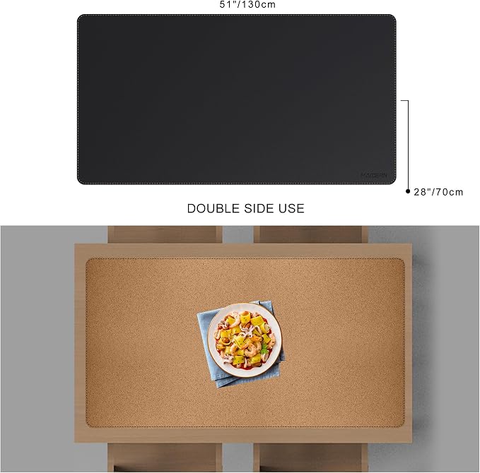 MAIDERN Leather Desk Mat, 51.2” x 27.5” Reversible Large Desk Pad Mat, Cork & Leather Large Mouse pad for Desk, Waterproof Computer Desk Mat for Gaming Home Office (Black)