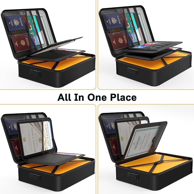 Noiposi Document Organizer with 5200℉ Heat Insulated, 16.1"x11.4"x4.3" Waterproof and Fireproof Document Box with Lock, Home Strong Fireproof Safe Storage Box for Legal Size Documents and File | Home ,Travel ,Strong, Water Resistant,Safe Storage Docume...