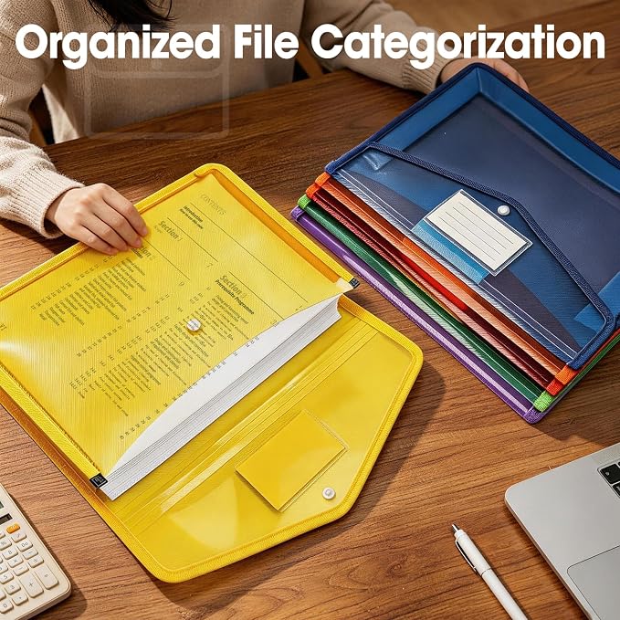 AZEN 12 Pack Plastic Expanding File Folder, Plastic Envelopes with Snap Closure for Documents, Accordion Folder Organizer for File Folder, No Dividers, Fit Letter/A4 Size