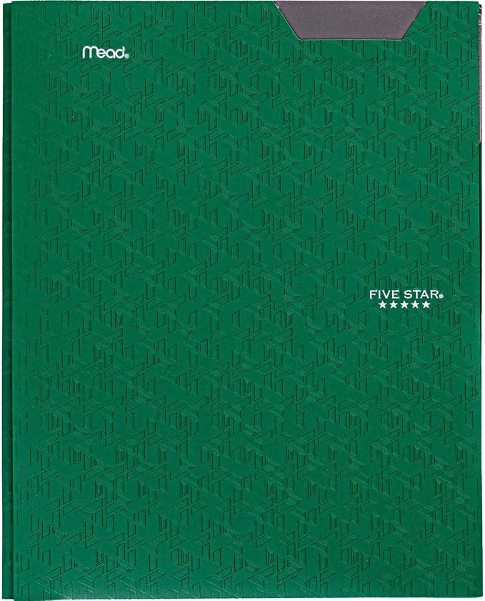 Five Star 2-Pocket Folder, Plastic Folder with Stay-Put Tabs and Prong Fasteners, Holds 8-1/2" x 11" Paper, Forest Green (72111) (Pack of 2)