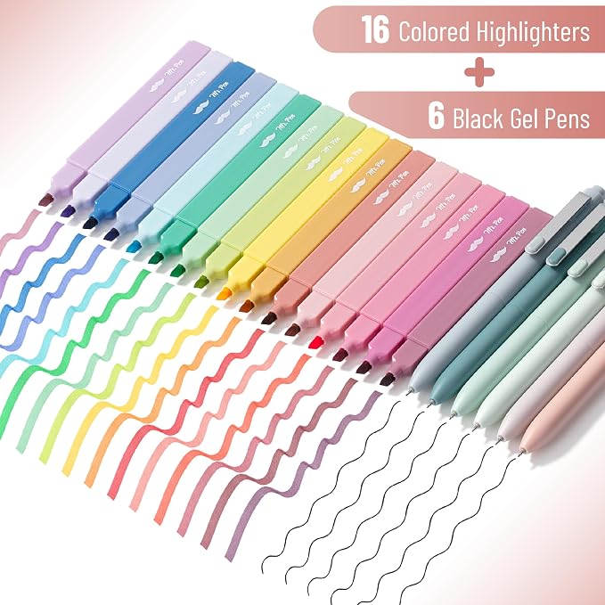 Mr. Pen- Aesthetic Highlighters and Gel Pens, 22 Pack | Assorted Colors Bible Highlighters No Bleed, Fine Point 0.5mm Black Ink Gel Pens, Fast Dry and No Smear for Bible Journaling