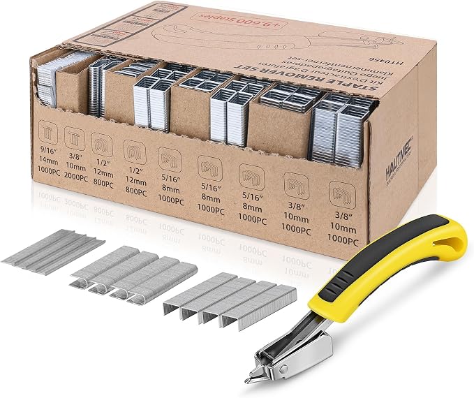HAUTMEC 9600 Pcs Heavy Duty Staples with Remover, T50 1/4" 18GA Brad Nails