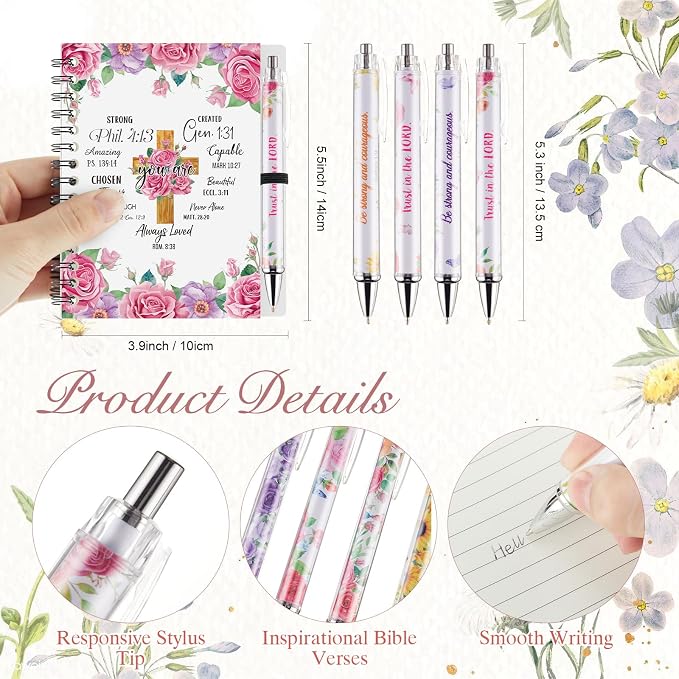 Colarr 12 Sets Christian Notebooks Bulk Christian Gifts for Women Pen and Notebook Gift Set Religious Prayer Journal for Woman Church Scripture Note Books with Bible Verse Pens(Floral Border)