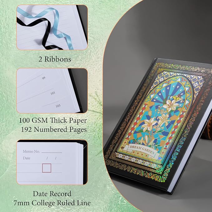 MGGAO Lined Journal Notebook for Women, A5 Vintage Journal for Writing | Hardcover, 192 Numbered Pages, 2 Ribbons, Aesthetic Design, For Writing, Note Taking, Journaling, School, Travel