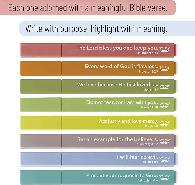 Mr. Pen- Bible Highlighters with Color-Coding System, 8 Pack | Soft Chisel Tip, Aesthetic Highlighters Assorted Colors