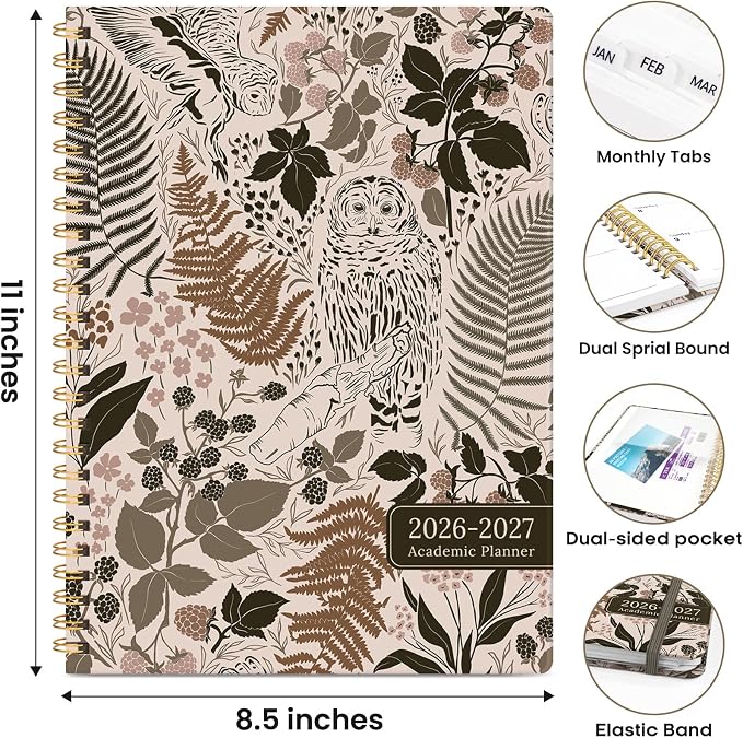 Academic Planner 2026-2027, Weekly and Monthly Calendar Book, July 2026 – June 2027, Hardcover Planner with Tabs, Perfect for Teachers, Students, Women & Men, A4 (8.5" x 11") - Owl