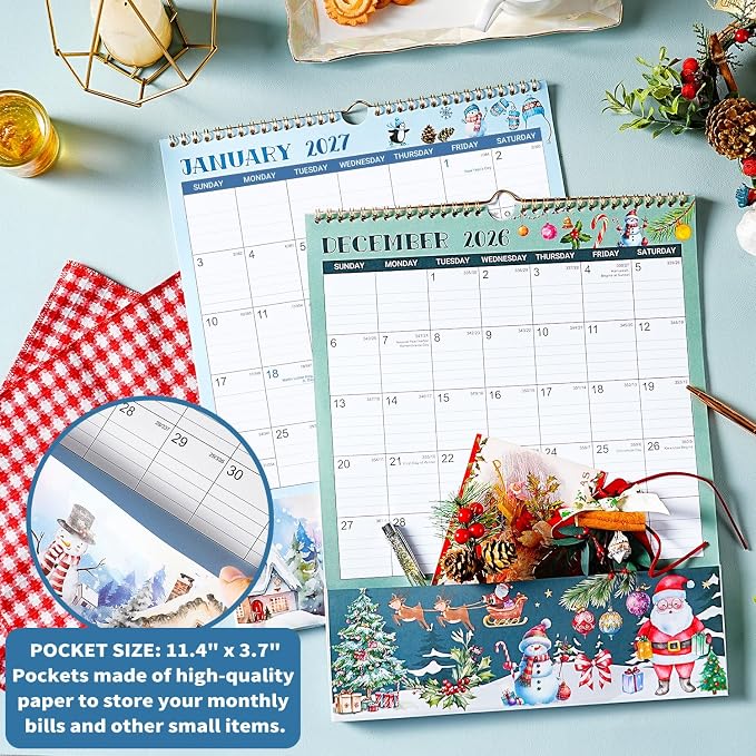 2026-2027 Wall Calendar - 11.4" x 14.5", 18 Months from Jul. 2026 - Dec. 2027, 2026-2027 Wall Calendar with Pockets for Home & Office, Vertical Calendar with Hanging Loop