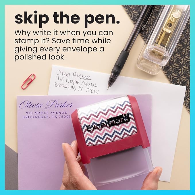 ExcelMark Custom Return Address Stamp (Maroon, Heritage Classic) | Custom Return Address Stamp with Elegant Designs, Vibrant Colors & Patterns – Perfect for Mail, Invitations & Gifts