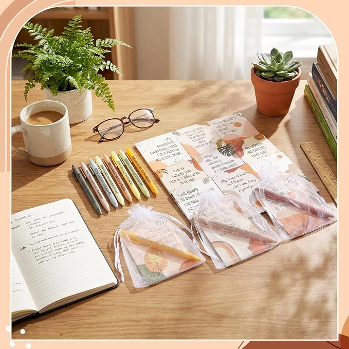 Mooliwe 24 Pcs Positive Affirmation Gift Set Gratitude Notebooks with Pens Small Bags Motivational Encouragement Notepads Daily Affirmations Journal for Women Stress Relief Self Care (New Mom)