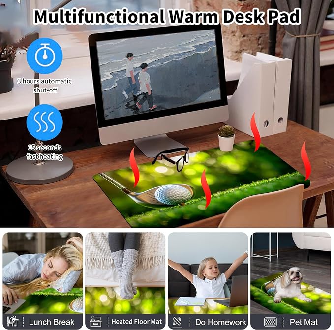 Heated Desk Pad Mouse Pad,Heated Desk Mat,with 3 Heating Levels & 3 Hours Auto Shut-Off,Leather 23.6"*14.2" Gaming Mouse Laptop Mat,Foot Warmer,Golf Club Lawn