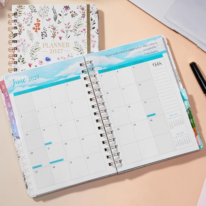 2027 Planner-Weekly and Monthly Planner 2027, 6.4"x8.5", Calendar book | Jan. 2027-Dec. 2027, Twin-Wire Binding, elastic closure, Tabs, Thick Paper, Contacts Pages, Inner Pocket, marked holidays