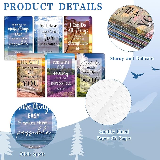 Colarr 12 Sets Christian Bulk Gifts for Women Bible Verse Pens Notebooks Religious VBS Scripture Ballpoint Pens Bookmarks Journal for Easter Sunday School Church Inspirational Supply(Scenery)