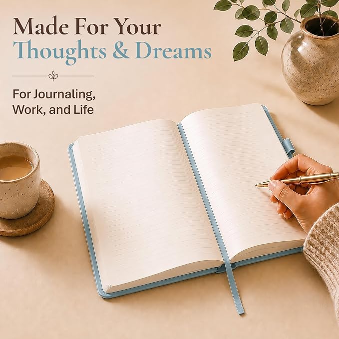 Lined Journal Notebook Hardcover Leather Bound 300 Pages A5 Blue Diary | College Ruled 5.7x8.4" Journaling Notebooks for Men & Women, Writing for Personal, Thick Travel Daily Note Book Tree of Life