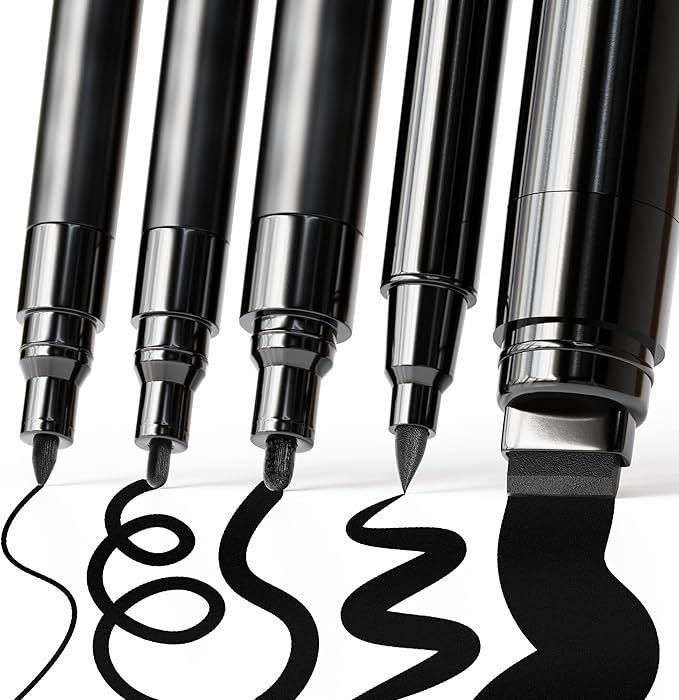 ARTISTRO Black Paint Pens - Various Tips - Set of 5 | Acrylic Paint Markers, Water-Based, For Rock, Glass, Ceramic, Wood, Tire, Fabric, Metal, Canvas, Marking, Painting