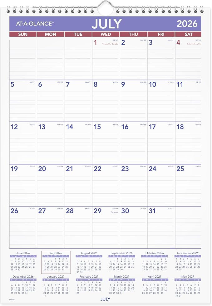 AT-A-GLANCE Wall Calendar 2026-2027 Planner, Academic 12-Month July-June, Monthly, 12" x 17", 12-Month, Ruled Daily Blocks (PMA228)