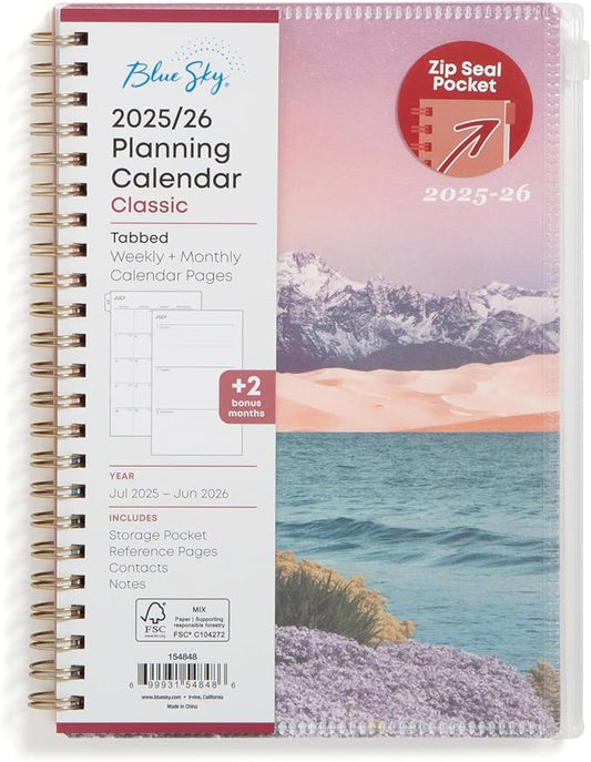 Blue Sky 2025-2026 Weekly & Monthly Academic Planner, 5"x8", Believe | July 2025 - June 2026, Flexible Cover With Zip Pouch, Wirebound, Storage Pocket, Academic Year