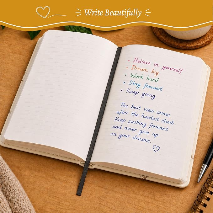 WORLD TRAVELER Eccolo A5 Hardbound Journal Notebook 256 Ivory Lined Pages | Sturdy Flexible Hardcover, 80GSM Acid-Free Ivory Pages, Smyth-Sewn Lay-Flat Binding, Ribbon Bookmark