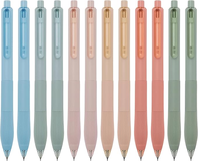 Linbsunne Gel Pens Black Ink Pens for Office 0.5mm Fine Point Pens Smooth Writing Retractable Work Pen (Macaron 12 pcs)