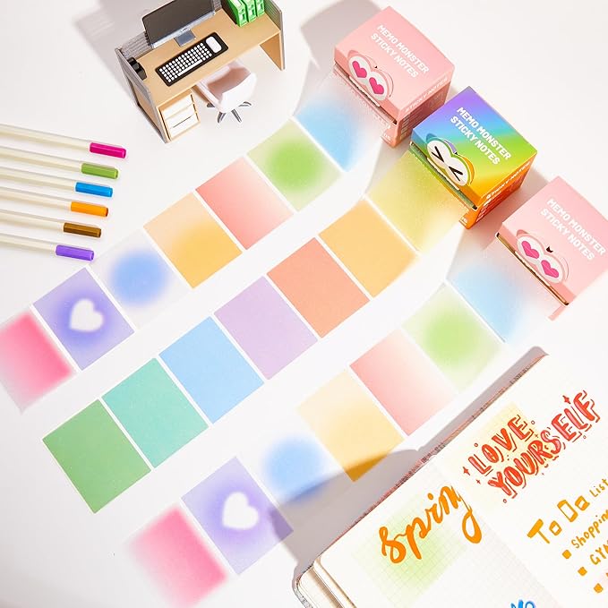 2PCS Monster Sticky Notes – Glittery Semi-Transparent Full-Adhesive Sticker Notes with Cute Monster Box, 105 Sheets for School Supplies, Office Products, Journaling, Scrapbooking & Labels