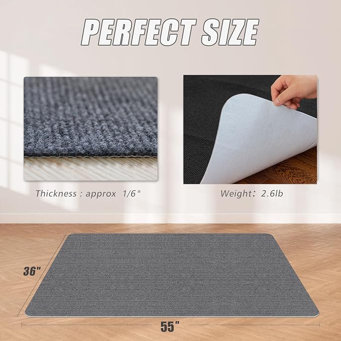 Sycoodeal Office Chair Mat for Hardwood Floor,Office Computer Gaming Chair Mat for Tile Floor,Large Floor Protector Rug,Anti-Slip,Easy to Clean,Grey(55"x36")