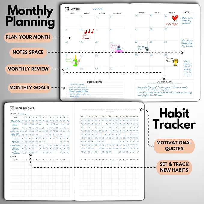 Wyze Planner Undated Daily Planner – 6-Month A5 Productivity Organizer with Full Page Per Day, ADHD Friendly, Hourly Schedule, Goal Setting, Habit Tracker, Weekly & Monthly Pages – Hardcover Time Management Notebook (Rose Gold)