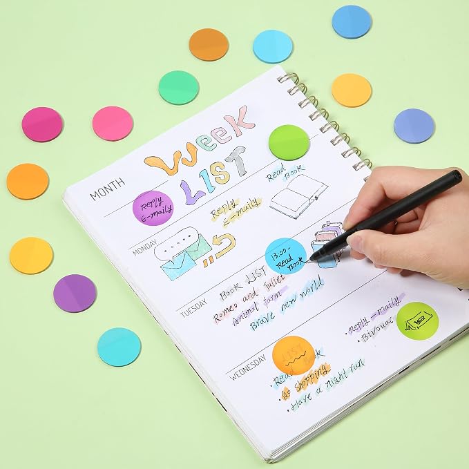 Mr. Pen- Round Transparent Sticky Notes, 1.1” Diameter, 14 Pads, 560 Sheets | Colorful, Water-Resistant See-Through Sticky Notes & Fineliner, Smooth Writing, Note Tabs for Bible Journaling, Studying