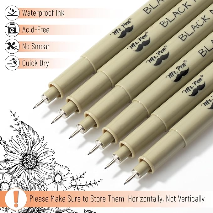 Mr. Pen- 0.25mm Micro Fine Point Pens, 6 Pack, Black Ink, Ultra Fine Point | Waterproof, Acid-Free, No-Smear Quick-Dry Fineliner Pens for Drawing, Sketching, Journaling, Outlines & Everyday Writing