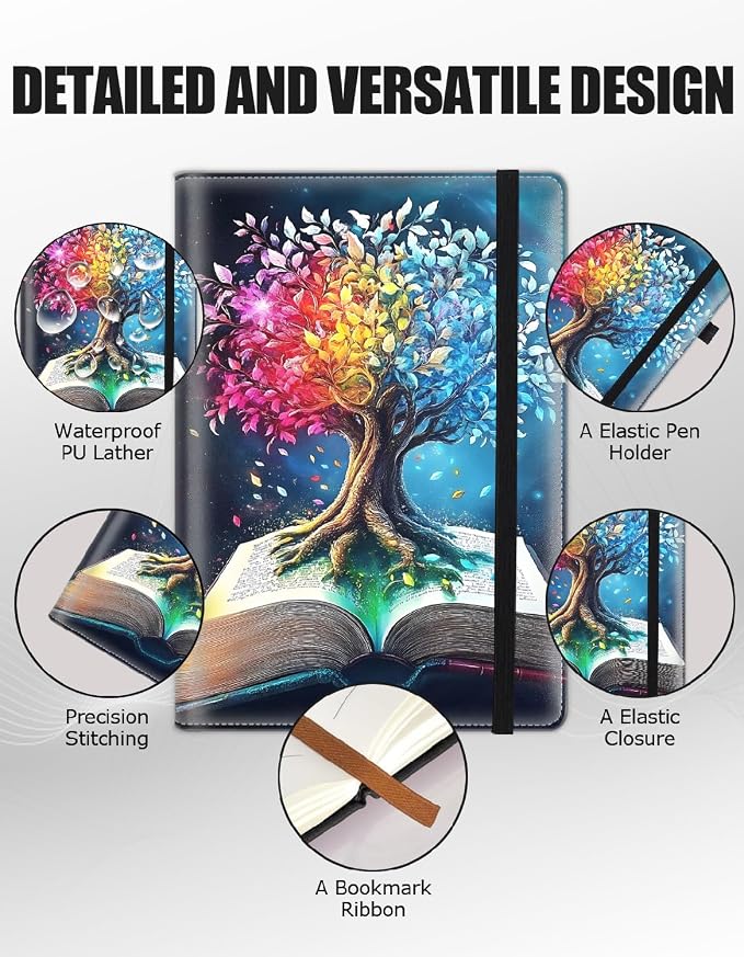 Hardcover Executive Notebooks, A5 PU Leather Lined Journal Notebook, 200 Pages Thick Paper Subject Notebooks for School,Work,Home Writing Business Notebook, Diary Book ，Glowing Tree Book
