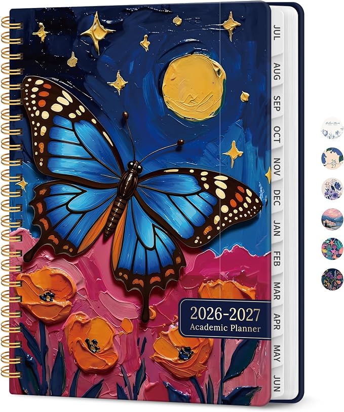 Planner 2026-2027, Academic Year Monthly and Weekly Calendar Planner, Jul 2026 - Jun 2027, Hardcover Teacher Student Planning Agenda book with Tabs, Perfect for School Office Supplies, 6.3" x 8.5" - Lunar Flight